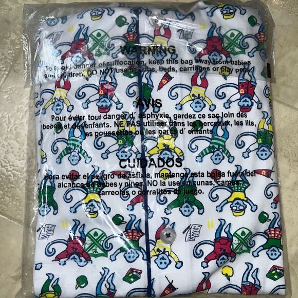 NWT Roller Rabbit Back to School Monkey Polo Pajamas Size Medium - Picture 6 of 6